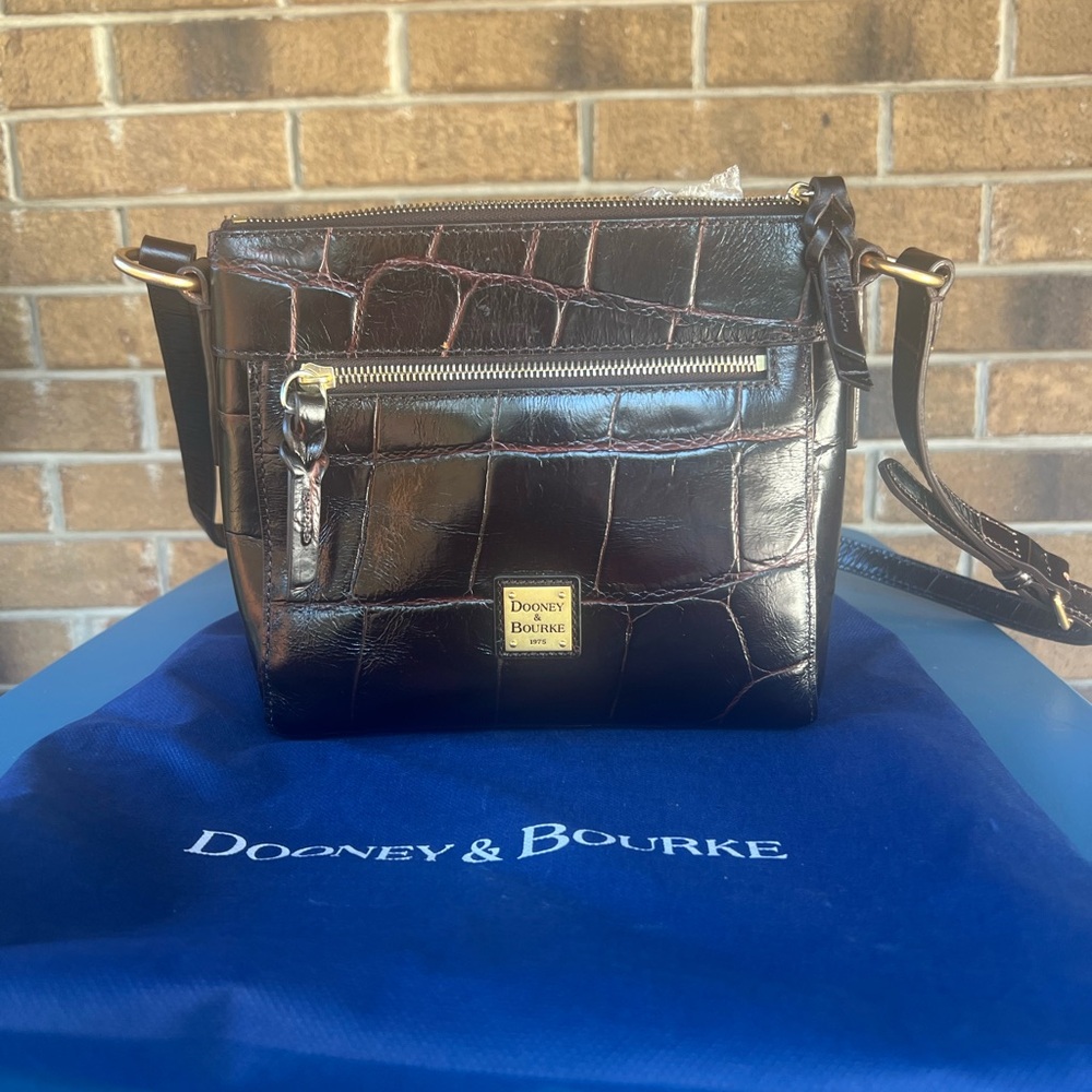 Dooney & Bourke Dark Brown Croc-Embossed Leather Crossbody